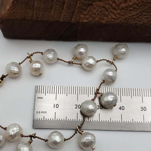 7 Inch 925 Sterling Silver & Cord Genuine Pearls Bracelet - Picture 5 of 6